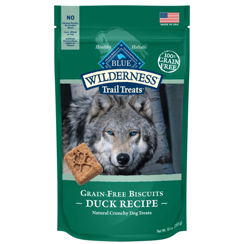 Blue Buffalo Wilderness Trail Treats High Protein Duck Flavor Crunchy Biscuit Treats for Dogs  Grain-Free  10 oz. Bag