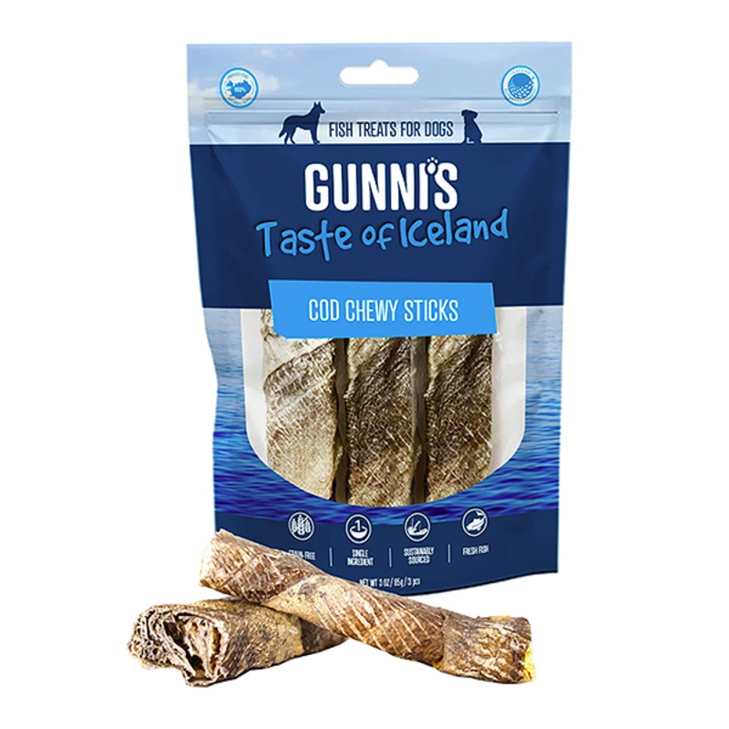 Cod Chewy Sticks Air Dried Single Ingredient Grain-Free Fish Dog Chews 3oz, Pack of 3