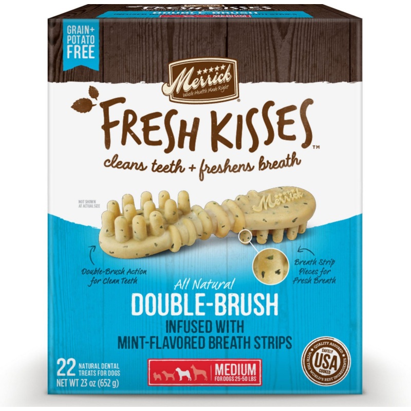 Merrick Fresh Kisses Grain Free Mint Breath Strips Medium Dog Treat Box