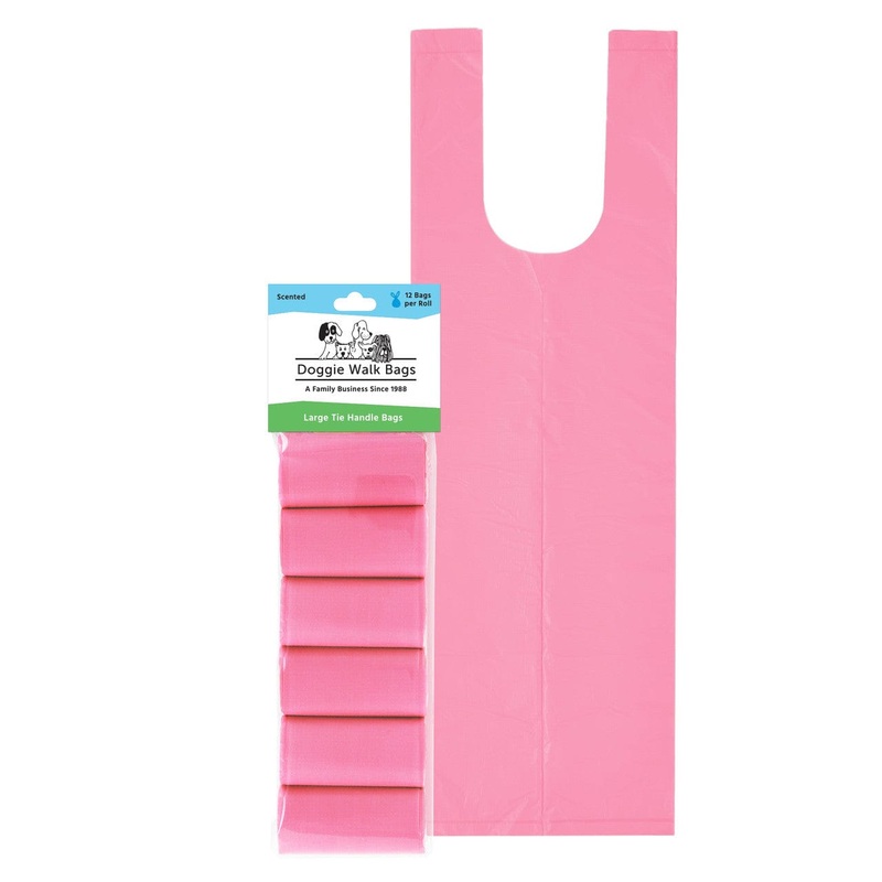 Doggie Walk Bags Tie Handle Scented Pink Dog Poop Bags 6 rolls