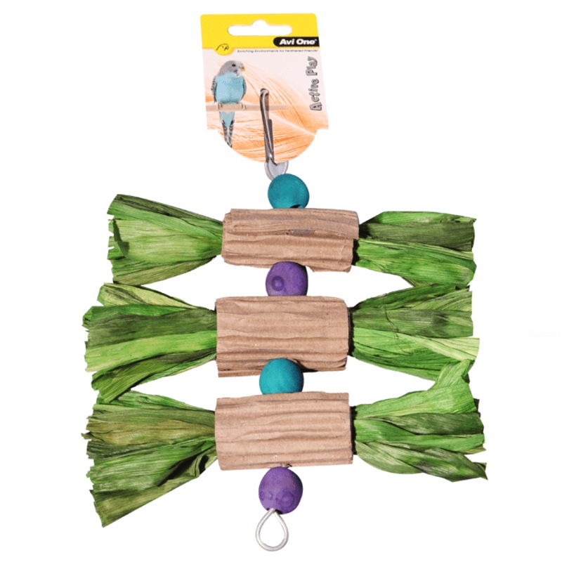 Avi One Bird Toy Wooden Blocks and Corrugated Board with Straw