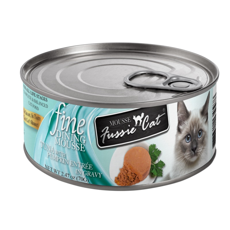 Fussie Cat Fine Dining Mousse Tuna with Pumpkin Entree in Gravy Canned Cat Food 2.47 oz