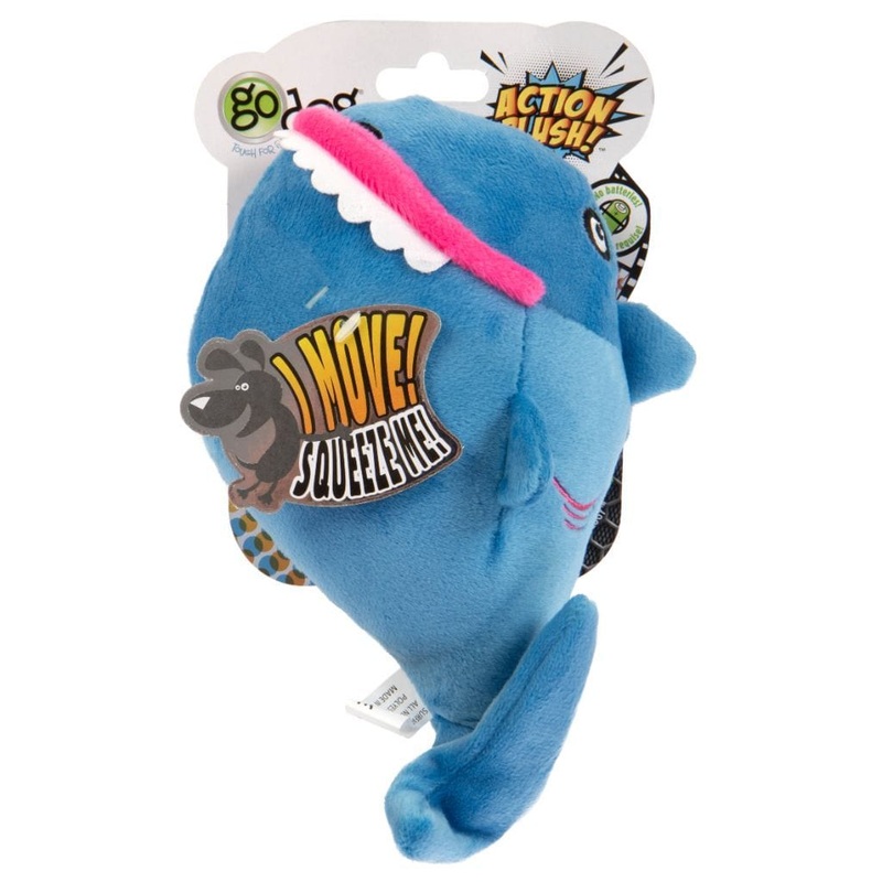 GoDog Action Animated Squeaker Plush Shark Toy for Dogs large
