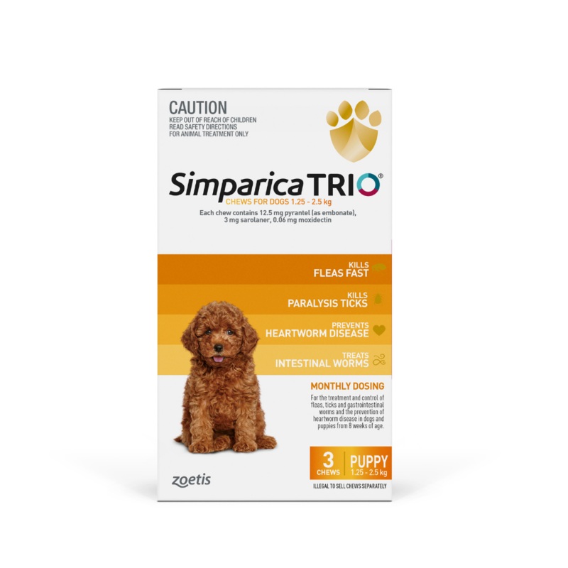 Simparica Trio – Chews for Dogs 1.25-2.5kg (3pk) 3pk