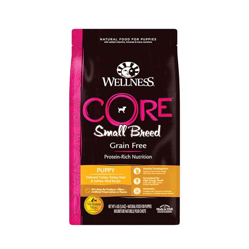 Wellness Core Grain Free Deboned Turkey, Turkey Meal & Salmon Meal Recipe Small Breed Puppy Dog Food 4 Lbs