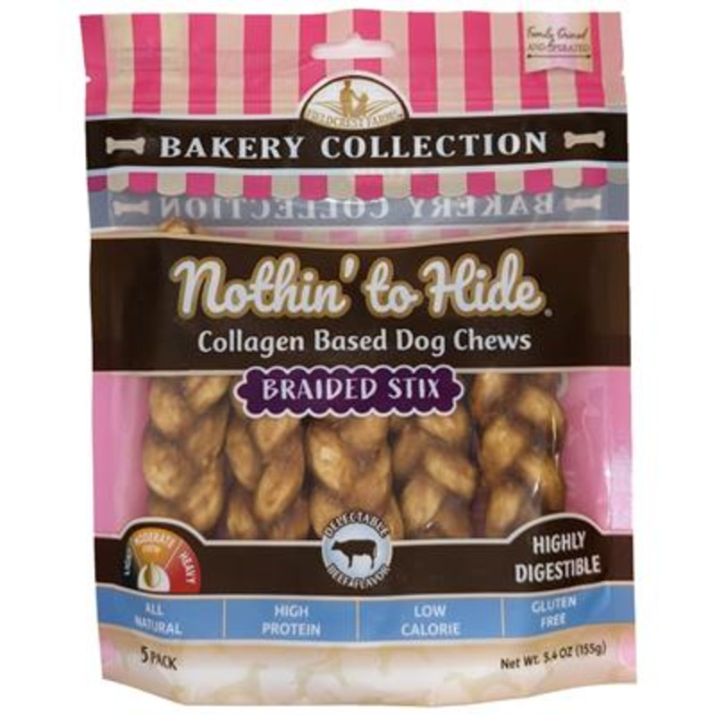 Fieldcrest Farms Nothin’ To Hide Bakery Collection Dog Treat Braided Stix, Beef 4.5in 5pk