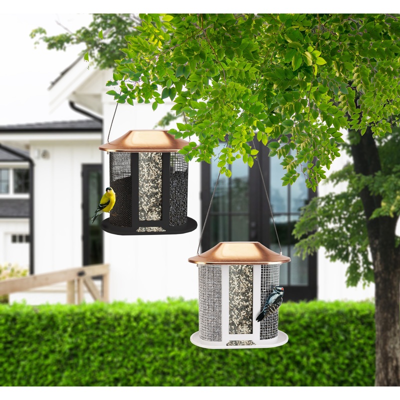 Woodlink Modern Farmhouse Coppertop Narrow Oval Mesh Triple Seed Feeder 9.750″ L x 5.500″ W x 10.250″ H