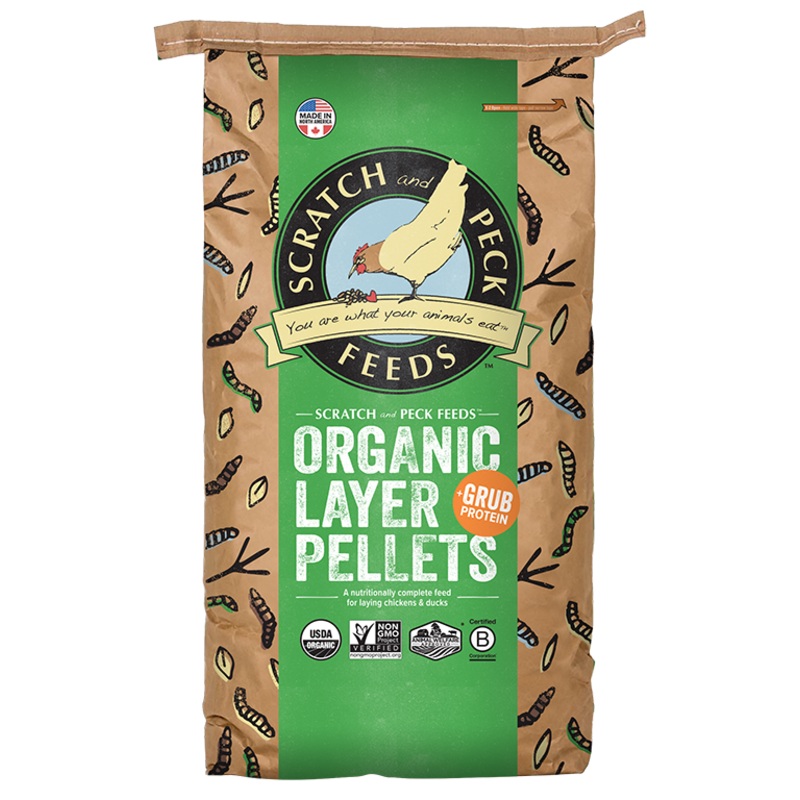 Scratch and Peck Naturally Free Organic Layer Pellets + Grub Protein 40 Lb