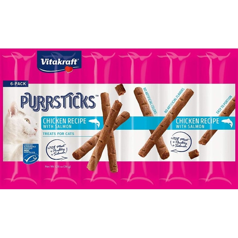 V35973 PurrSticks Chicken & Salmon Treats for Cats – 6 Count