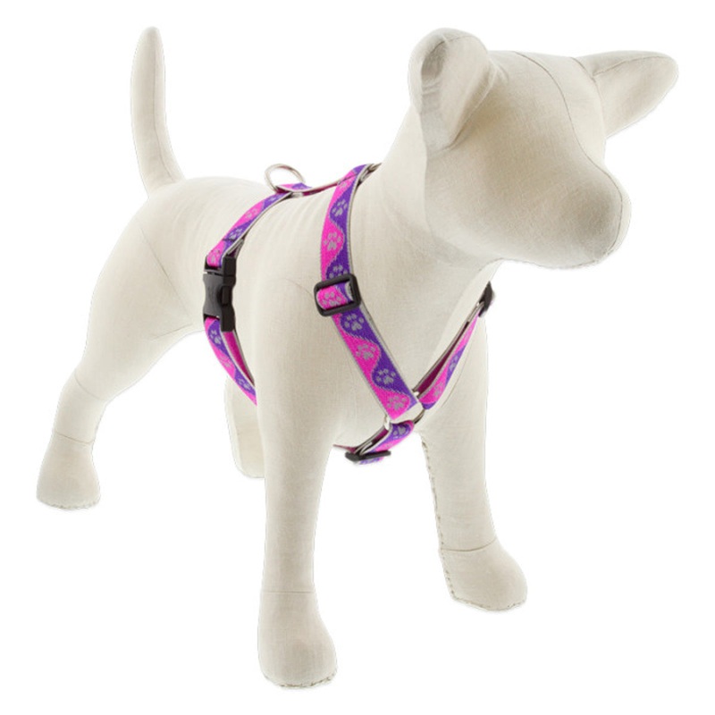 Lupine Reflective Roman Dog Harness 1″ Wide 24″-38″ Girth Pink Paws