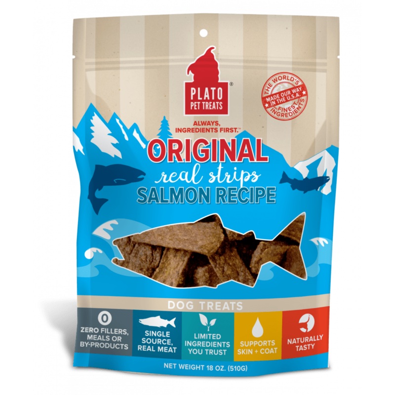 Plato All Natural Salmon Strips Dog Treats 18 oz
