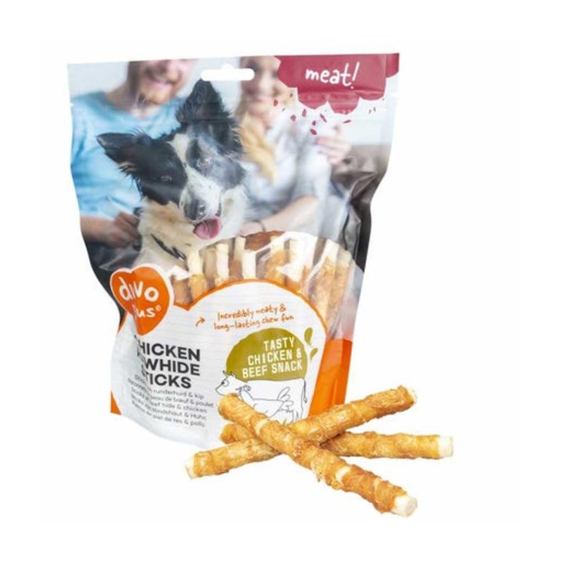 Duvo+ Meat Chicken & Rawhide Sticks Small 12,5cm -100g & 400g[Weight – 400g]