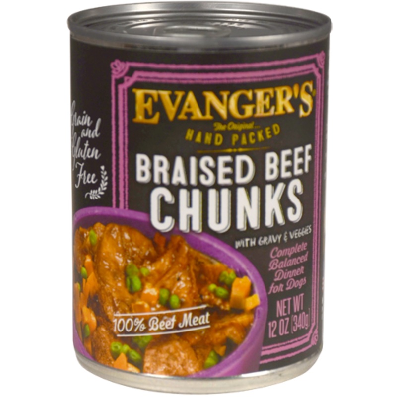 Evanger’s Hand Packed Grain Free Braised Beef Chunks with Gravy Canned Dog Food