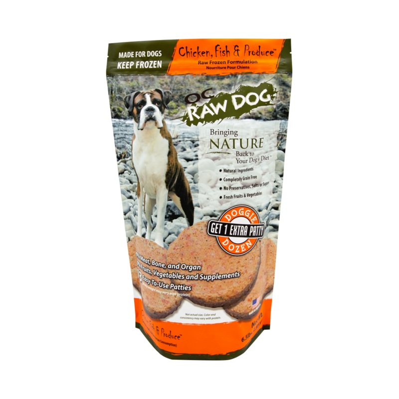 OC Raw Dog Frozen Chicken, Fish & Produce Patty 6.5 Lb Patty