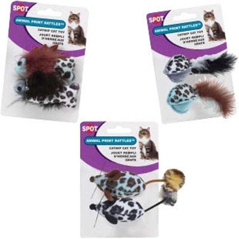 SPOT RATTLE W/CATNIP 2 PK ANIMAL PRINT