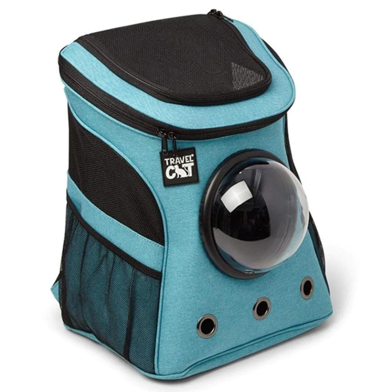The Fat Cat Backpack for Larger Cats Travel Carrier with Window Aqua Blue 15 in x 11.5 in x 18 in