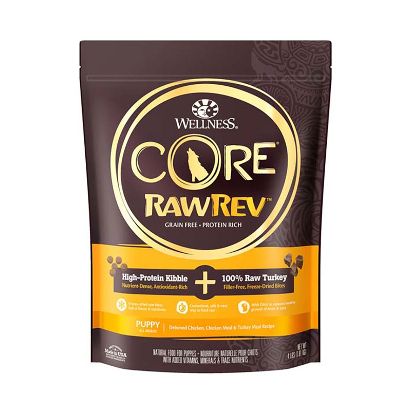 Wellness Core RawRev Grain Free Deboned Chicken, Chicken Meal & Turkey Meal Recipe Puppy Dog Food 4 Lbs