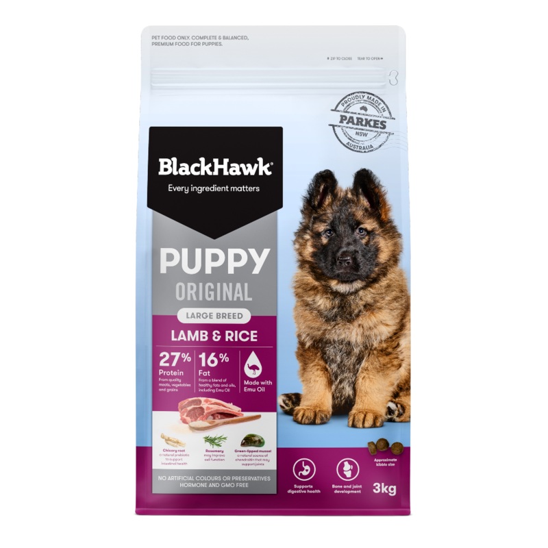 BLACK HAWK DOG DRY ORIGINAL PUPPY LAMB & RICE LARGE BREED 3KG