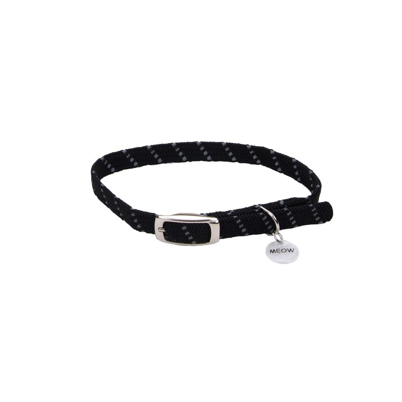Coastal Pet Products ElastaCat Reflective Safety Stretch Collar with Reflective Charm 3/8″ X 10″ Black