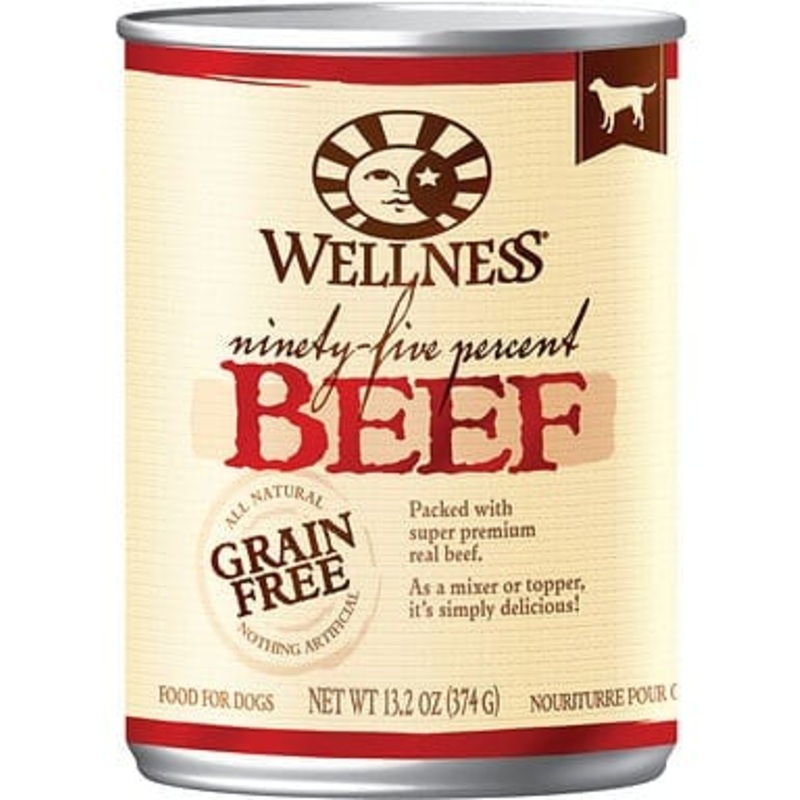 Wellness Natural Grain Free 95% Beef Recipe Adult Wet Canned Dog Food 13.2 oz