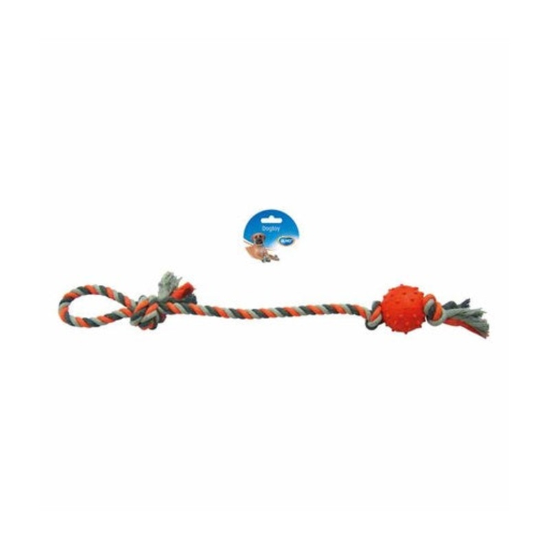 Duvo+ Tug Toy Knotted Cotton Pendulum & Rubber Ball 60cm Grey/Orange