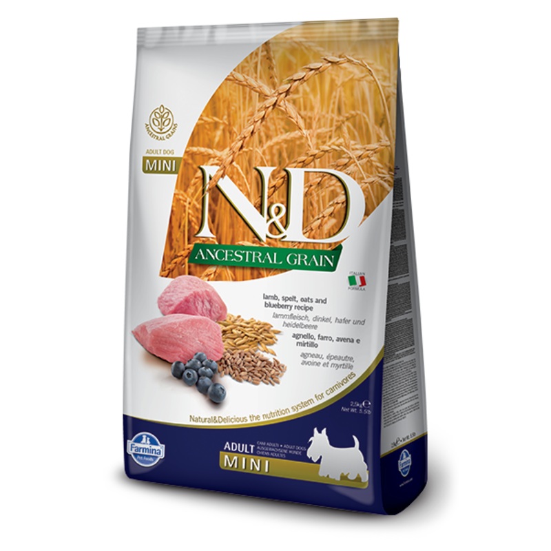 Farmina N&D Ancestral Grain Lamb & Blueberry Mini Adult Dog Food – 5.5lb