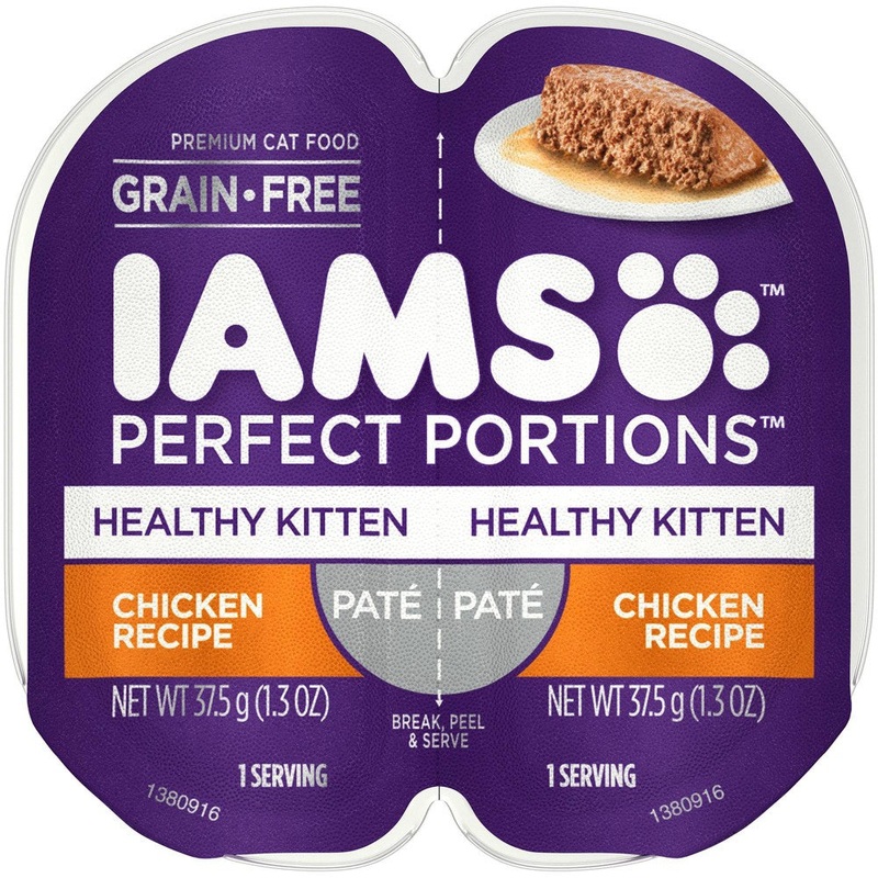 IAMS PERFECT PORTIONS Healthy Kitten Grain Free Wet Cat Food Pat  Chicken Recipe  2.6 oz. Easy Peel Twin-Pack Tray
