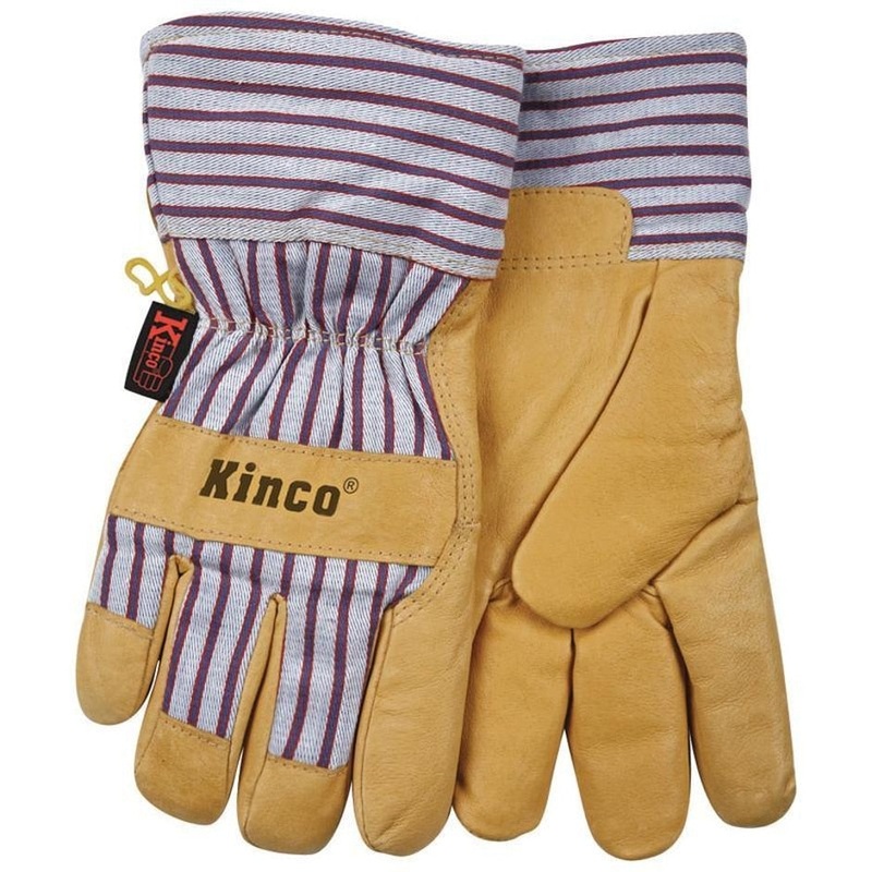 Kinco Lined Grain Pigskin Glove TAN/BLUE Large