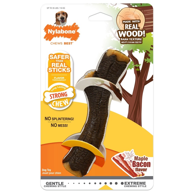 Nylabone Strong Chew Real Wood Stick Dog Chew Toy Souper Maple Bacon