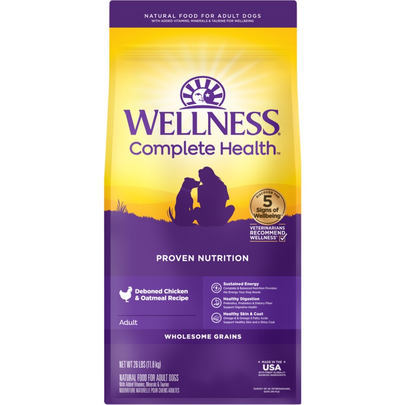 Wellness Complete Health Dry Dog Food, Wholesome Grains, Natural, Chicken & Oatmeal Recipe, (26-Pound Bag) 26lbs