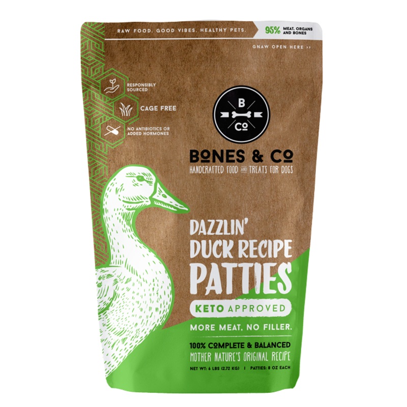 Bones & Co. Dazzlin’ Duck Recipe Raw Frozen Patties Dog Food