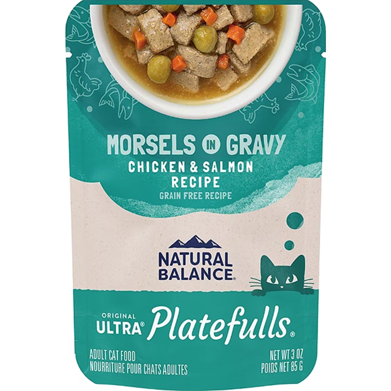 Original Ultra Platefulls Morsels in Gravy Chicken & Salmon Recipe Grain-Free Pouch Wet Food Cat Food 3oz, case of 12