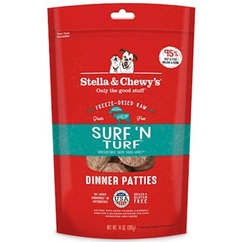 Stella & Chewy’s Surf ‘N Turf Beef & Salmon Dinner Patties Grain-Free Freeze-Dried Raw Dry Dog Food, 15 oz.