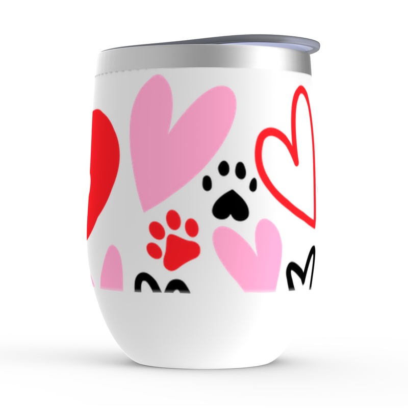 Paw Heart Stemless Wine Tumblers White