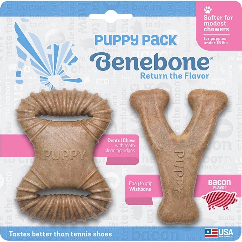Benebone Puppy Dental Dog Chew Toy Pack 2 PK BACON