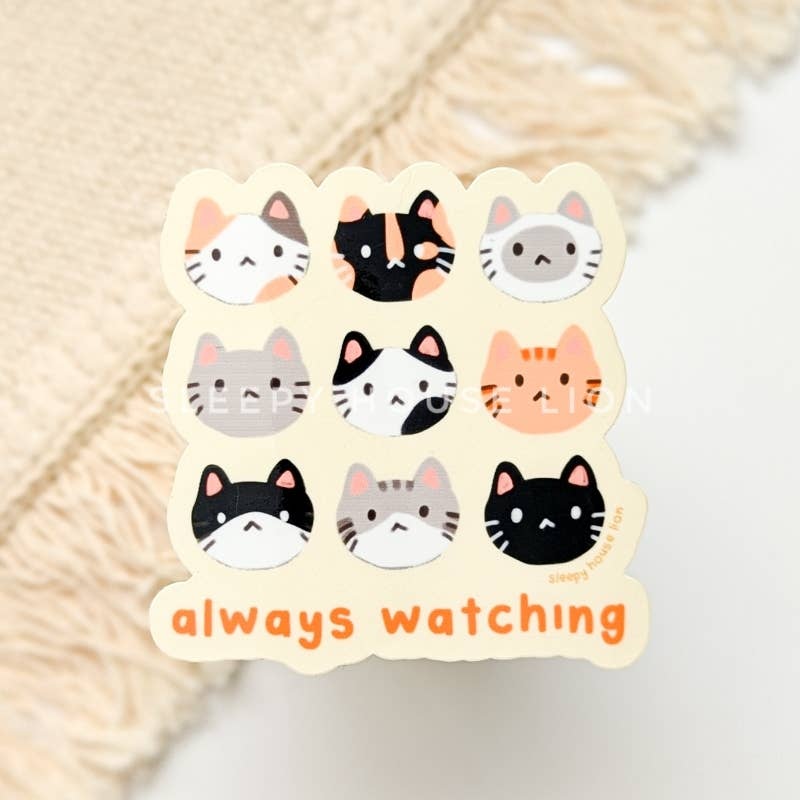 Always Watching Cat Heads Vinyl Sticker