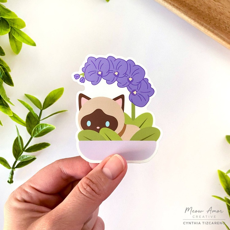 Orchid Siamese Cat Vinyl Sticker