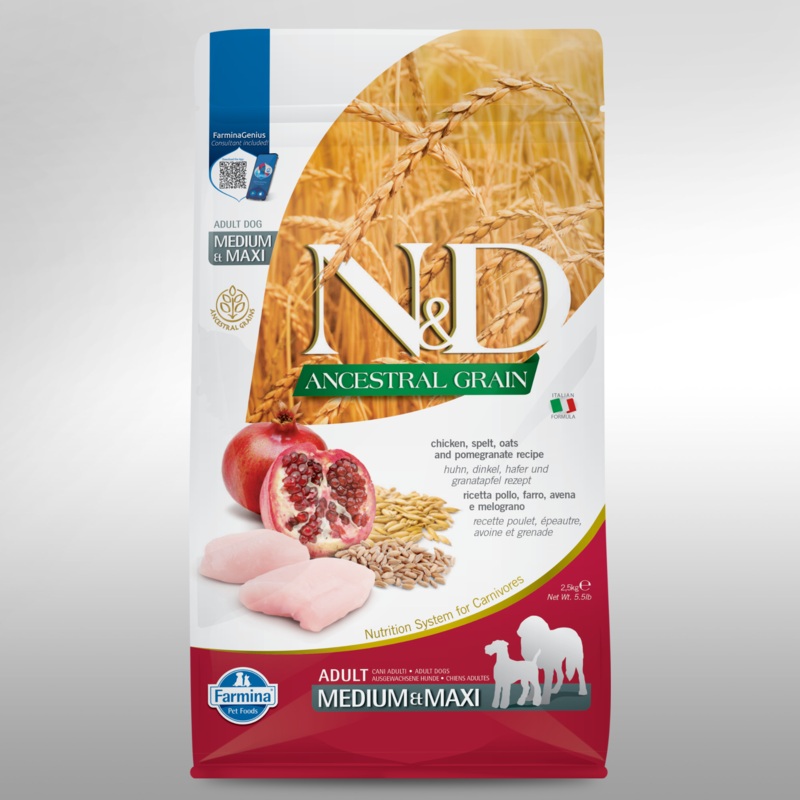 Farmina N&D Ancestral Grain Chicken & Pomegranate Medium Adult Dog Food – 26.4lb