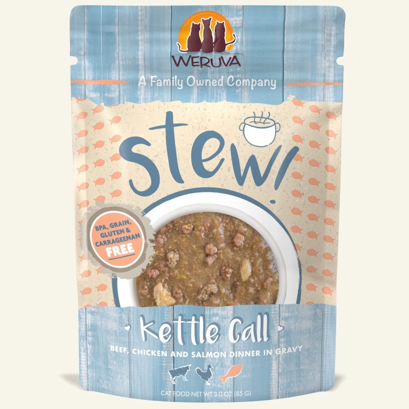 Weruva Stews Cat Food (Wet) – Beef, Chicken & Salmon Kettle Call 2.8oz