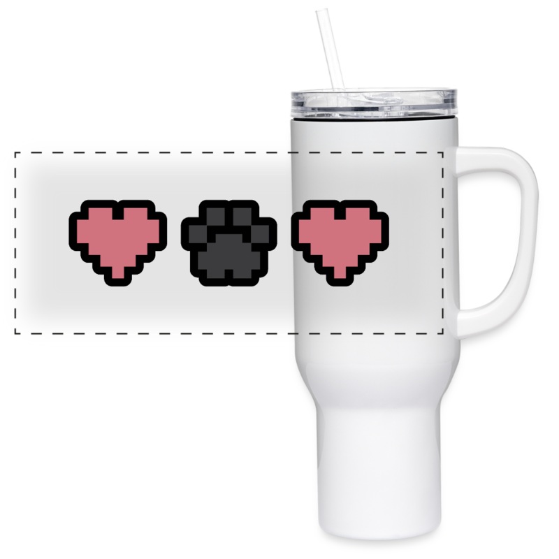 8-Bit Paw Heart 40 oz Travel Tumbler white One Size