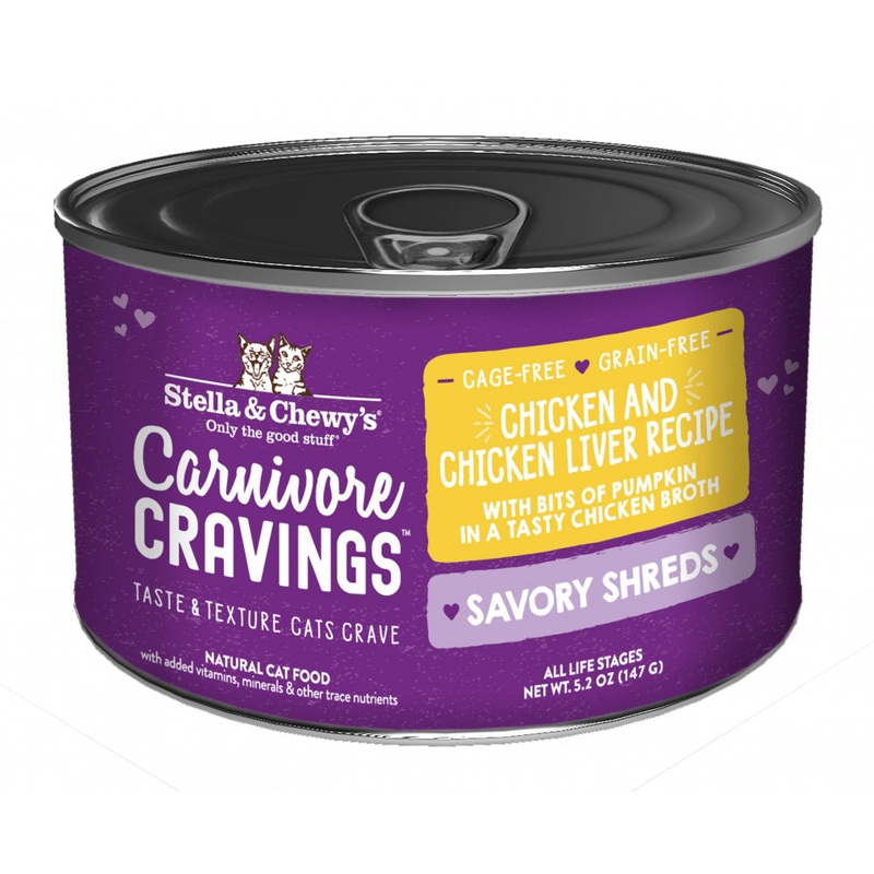 Stella & Chewy’s Carnivore Cravings Savory Shreds Chicken & Chicken Liver Dinner in Broth Wet Cat Food