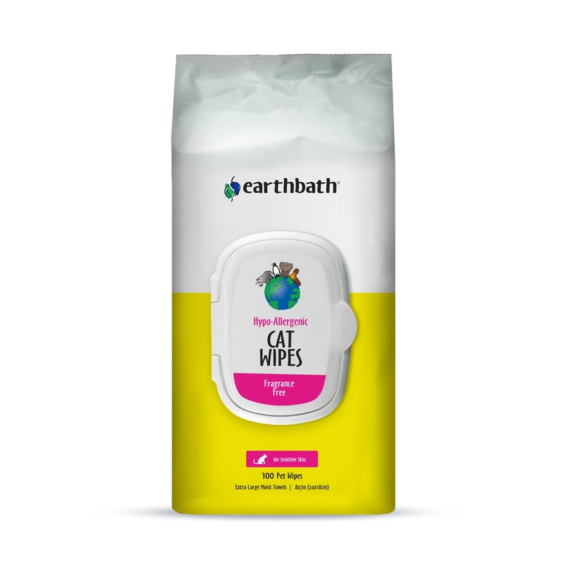 earthbath Hypo-Allergenic Cat Grooming Wipes, Fragrance Free, Cleans & Conditions, 100 ct plant-based wipes in re-sealable pouch