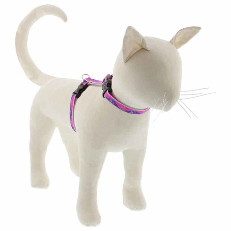 Lupine Reflective H-Style Cat Harness 1/2″ Wide 12″-20″ Girth Pink Paws