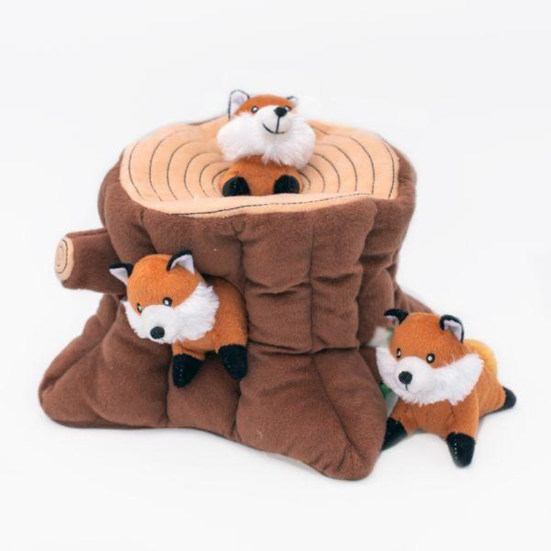 ZippyPaws Burrow Fox Stump with 3 Foxes Plush Dog Toy