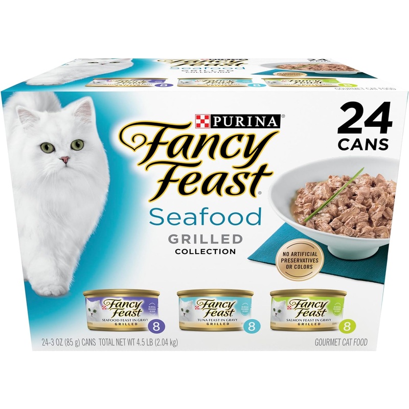Purina Fancy Feast Grilled Wet Cat Food Seafood Collection Variety Pack, 3 oz. Can, case of 24