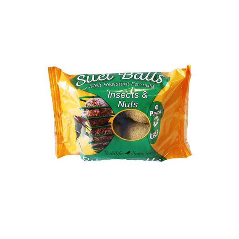WILDLIFE SCIENCES SUET BALLS INSECTS & NUTS 4 PACK 1.15 lbs