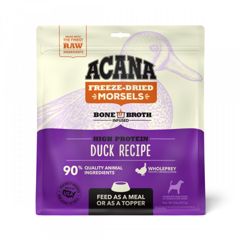 ACANA Freeze Dried Dog Food & Topper, Grain Free, High Protein,  Fresh & Raw Animal Ingredients, Duck Recipe, Morsels