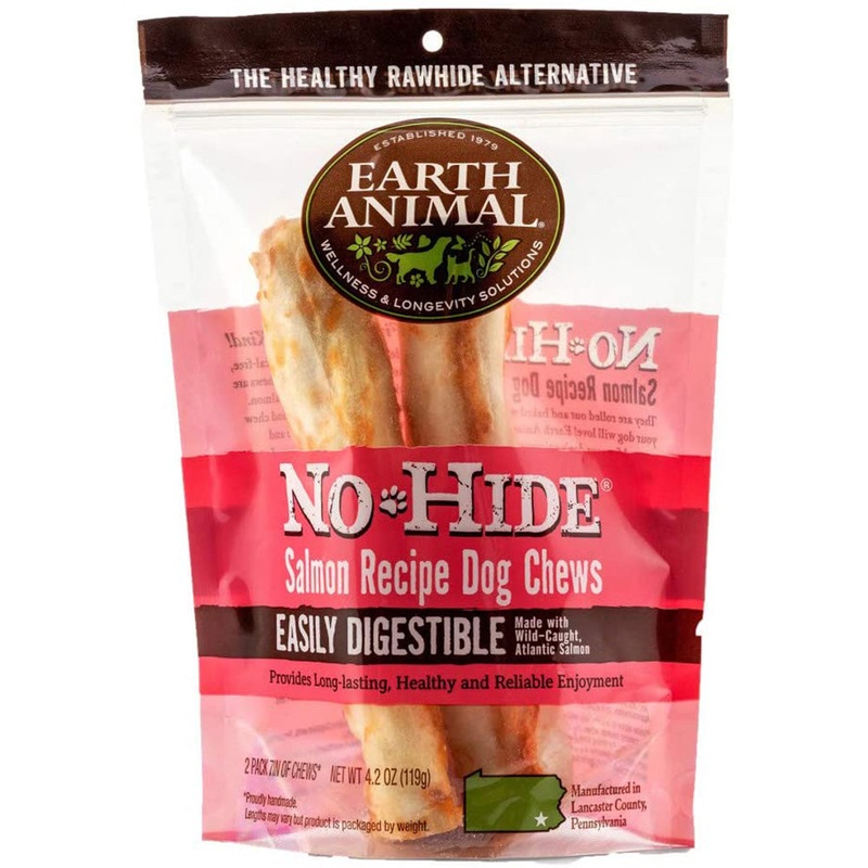 Earth Animal No-Hide Salmon Chews 7″ Dog Treats 2 Pack