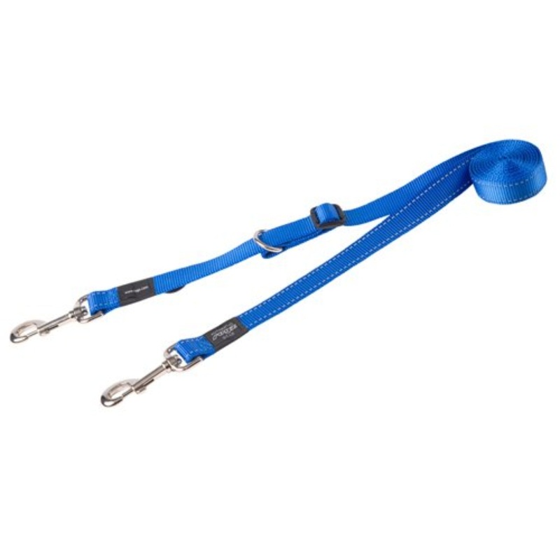 Rogz Utility Control Multi Lead Blue  Adjustable Double-Ended Dog Lead with Stop-Pull and Reflective Stitching Small