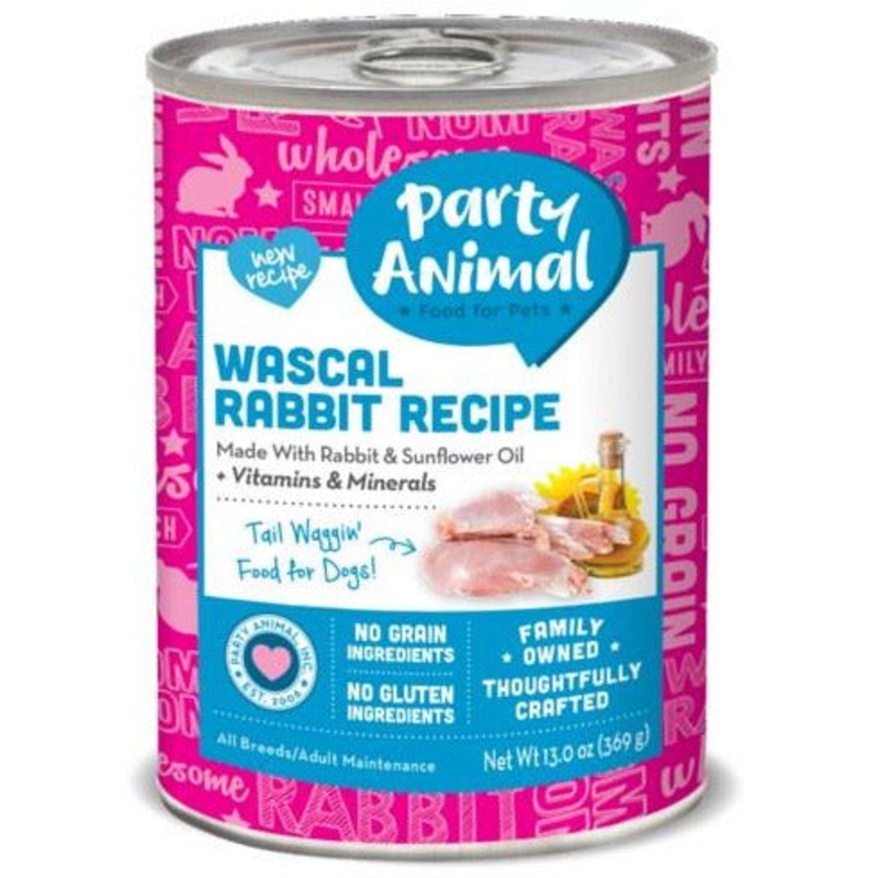 Party Animal – Wascal Rabbit Recipe – Canned Dog Food – 13 Oz., Case of 12